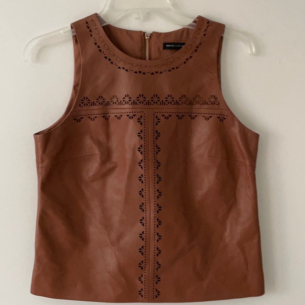 White House Black Market Leather Top Size 2 - Picture 3 of 8